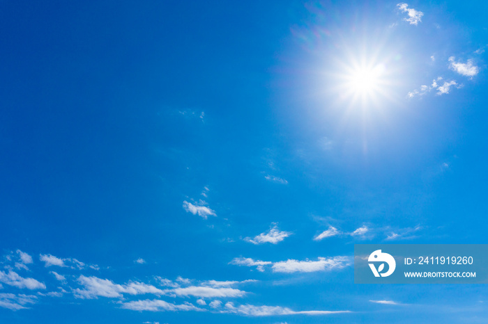 太陽のフレアと青空と白い雲の背景素材_v_03