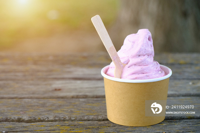 ice cream on wood background