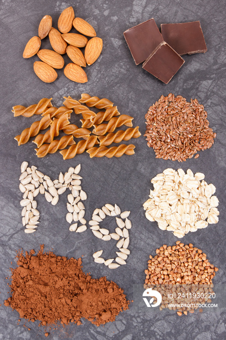 Nutritious eating containing magnesium. Healthy nutrition as source vitamins, minerals and fiber