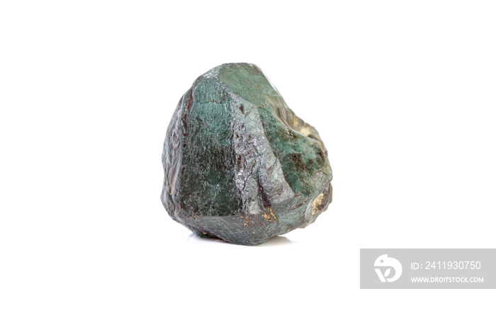 macro mineral stone alexandrite bluish - green with fluorescent light on a white background