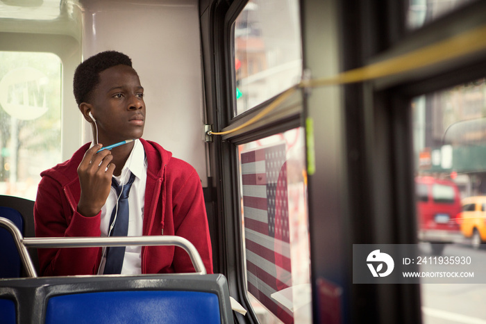 Portrait of teenager on bus