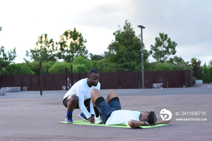 USA, Louisiana, Gay couple exercising outdoors