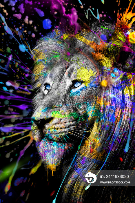 Full colors Lion , wildlife animal ink , modern abstract art