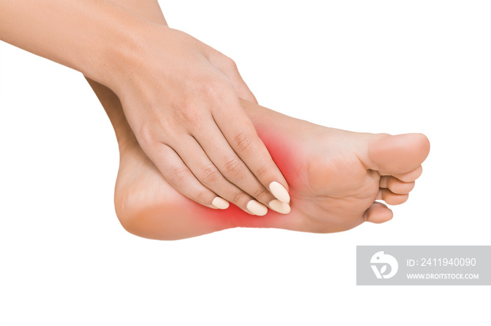 Woman massaging of red zone on her foot