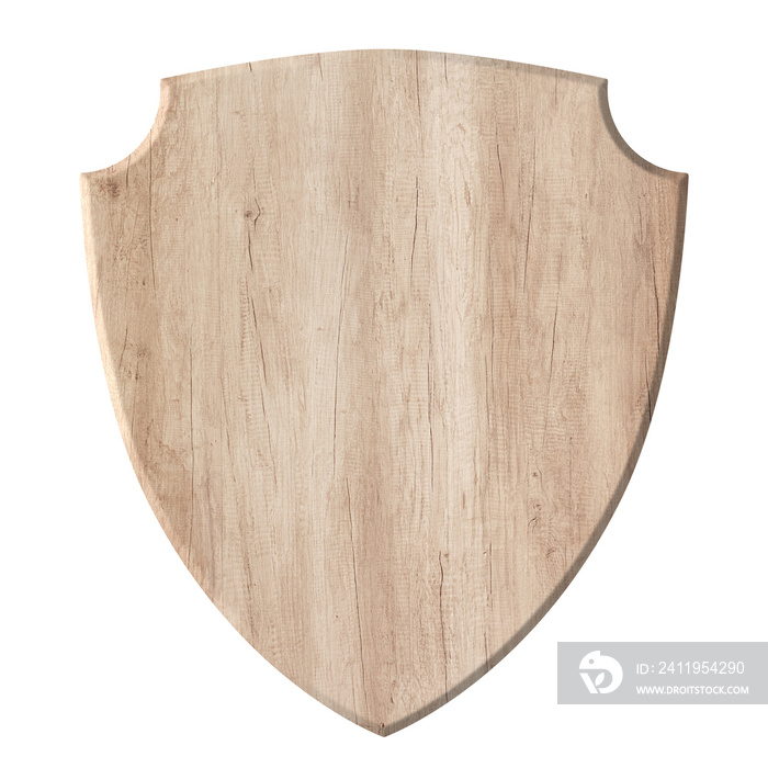 Wooden board with defense protection shield shape made of natural bright wood