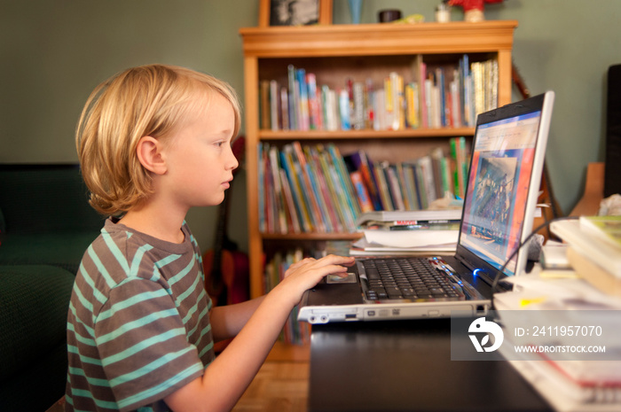 Boy (6-7) playing video game