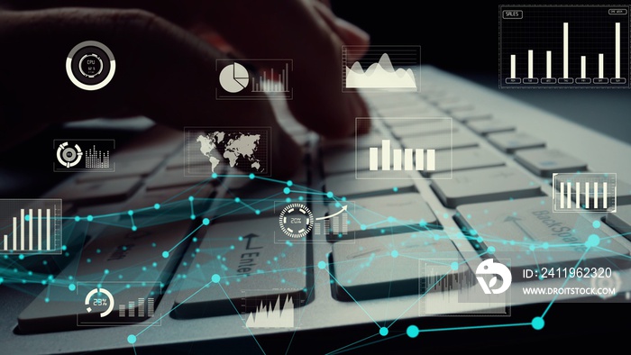 Creative visual of business big data and finance analysis on computer showing concept of statistical