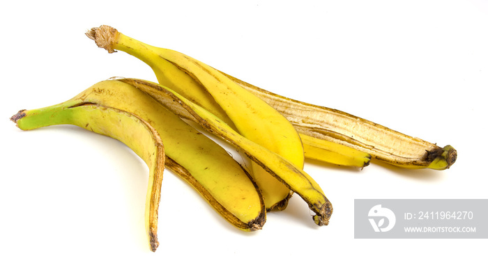 Banana peels, organic waste for compost isolated on white background.