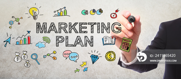Businessman drawing Marketing Plan concept