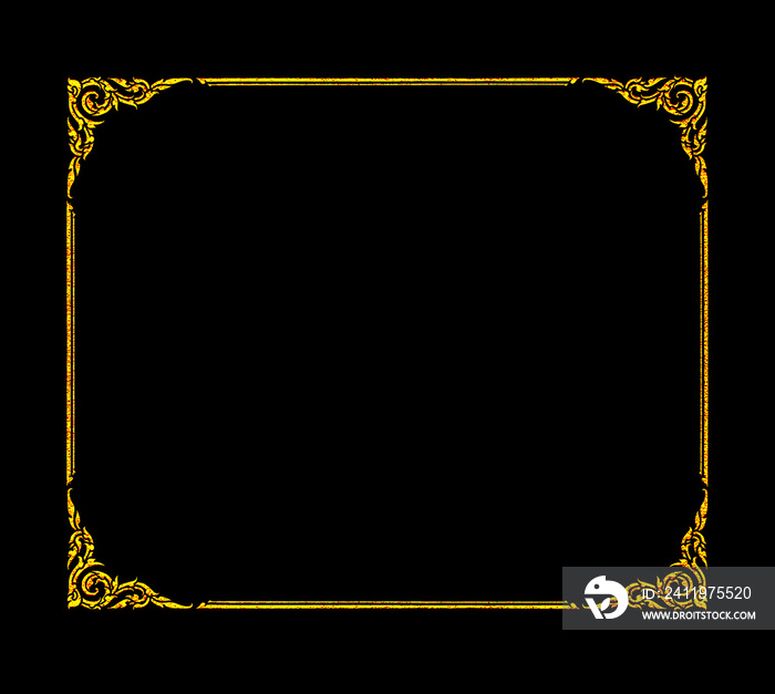 Art frame corner golden design isolated on black background, with clipping path.