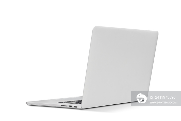 Back view Of the latest laptop Designed to be slim modren , isolated on white background.