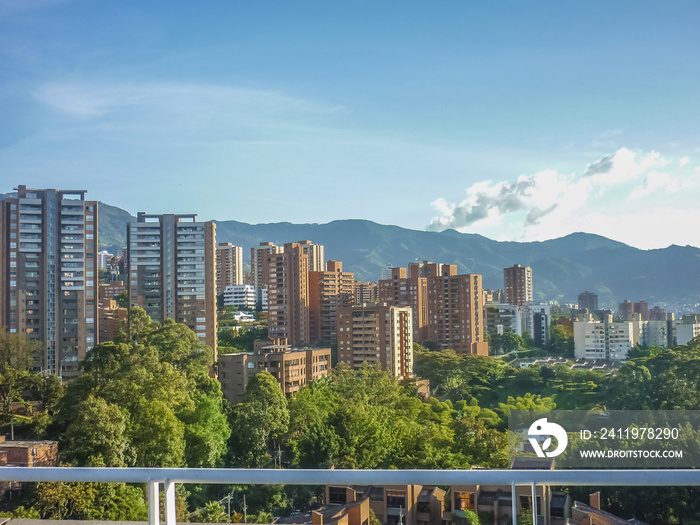 Buildings and Mountains in Medellin Colombia