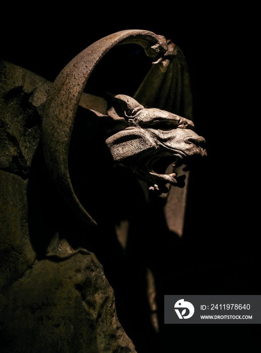 gargoyle statue perched high above the city