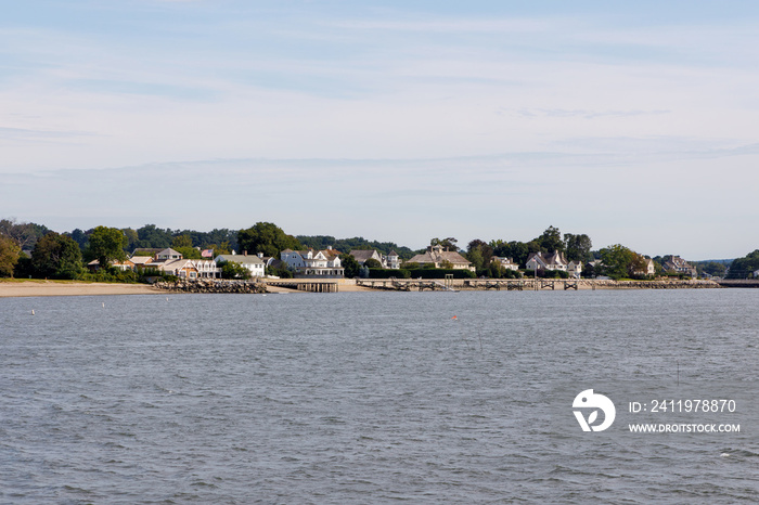 Waterfront vacation beach houses in a neighborhood on the Long Island Sound, Norwalk, Connecticut