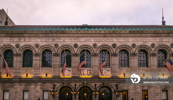 Lights come on at the public library in Boston