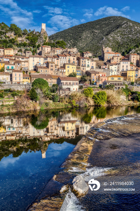 The village of Roquebrun in the St. Chinian wine district of France