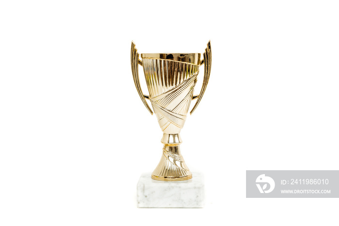 Golden cup isolated on white background. The concept of presenting awards and victories. Winning in 