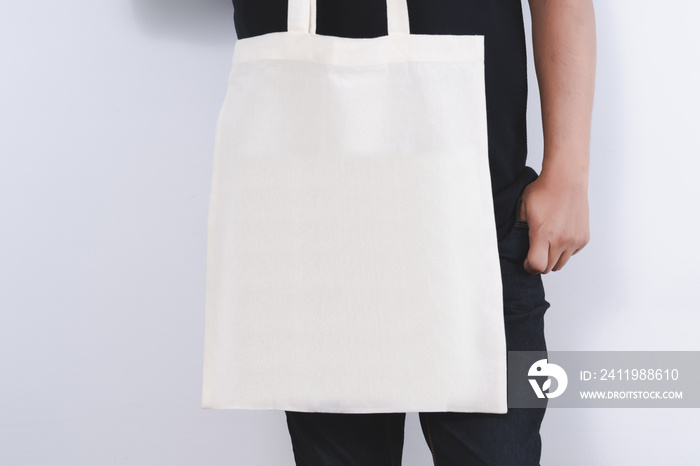 man with cotton bag  shopping bags eco mockup