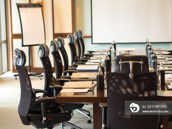 The detail shot of a meeting room, soft and select focus.