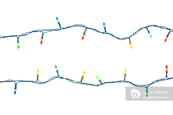 Christmas lights string isolated on white background With clipping path.