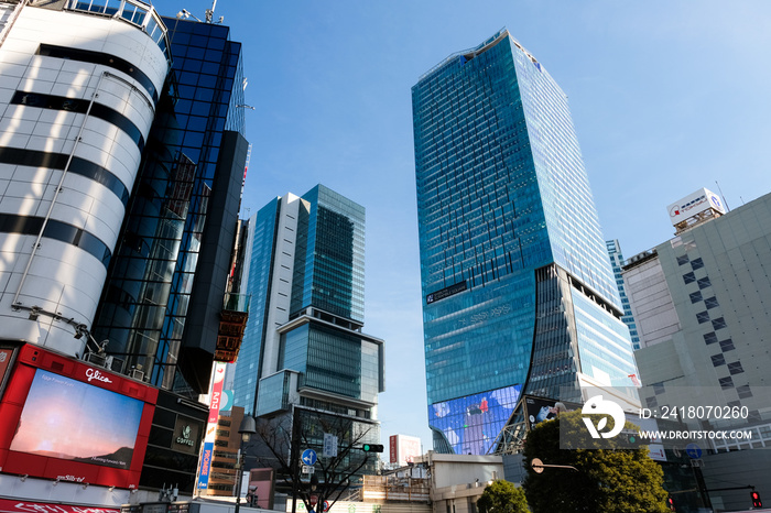 東京都 渋谷の街並み スクランブル交差点