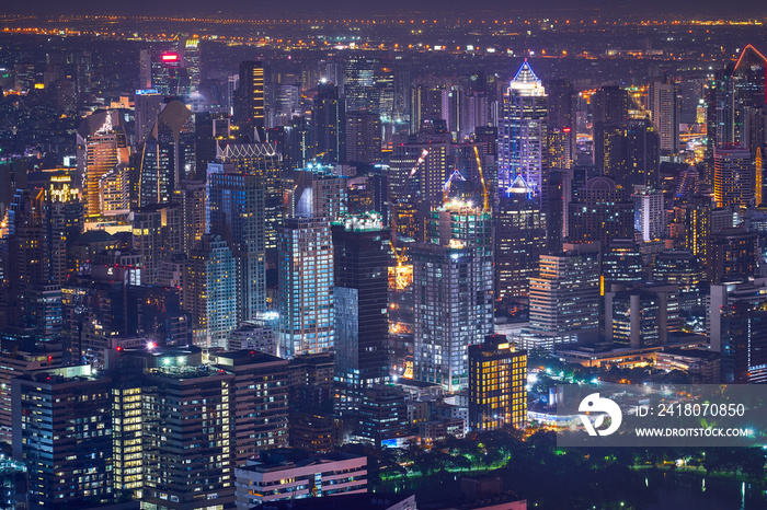 colorful lighting up of building in cityscape view