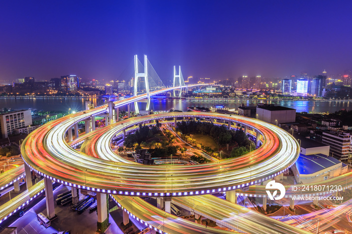 beautiful nanpu bridge at night,crosses huangpu river,shanghai,China