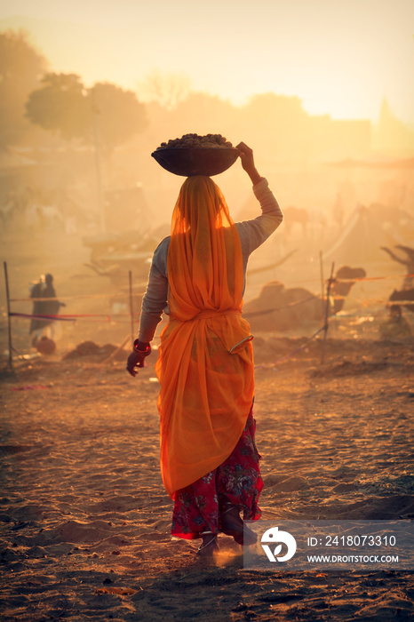 A woman sweeper Cleaning worker at Pushkar Mela (Pushkar Camel Fair)