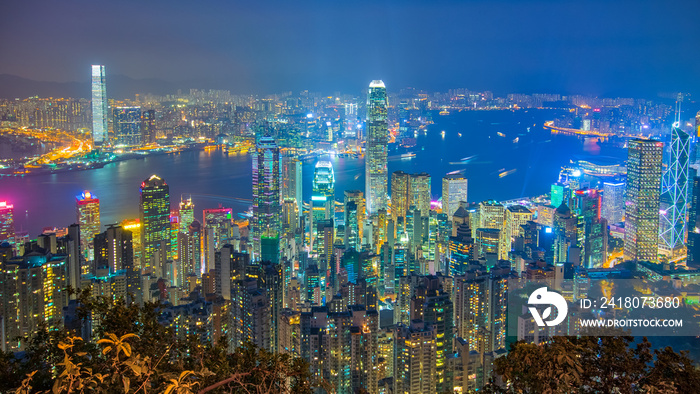 从山顶看香港城市夜景