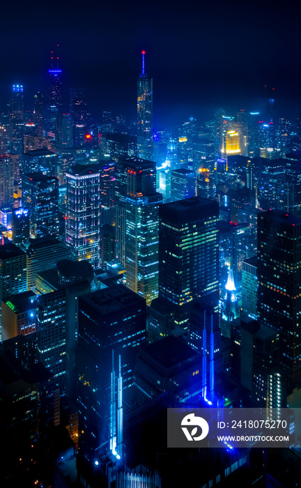 美国芝加哥夜灯下的城市景观