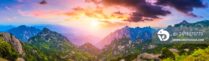 Beautiful Huangshan mountains landscape at sunrise in China.