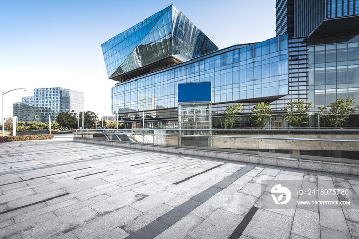 Modern city square platform and city skyscraper