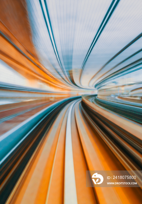 Abstract high speed technology POV train motion blurred concept from the Yuikamome monorail in Tokyo