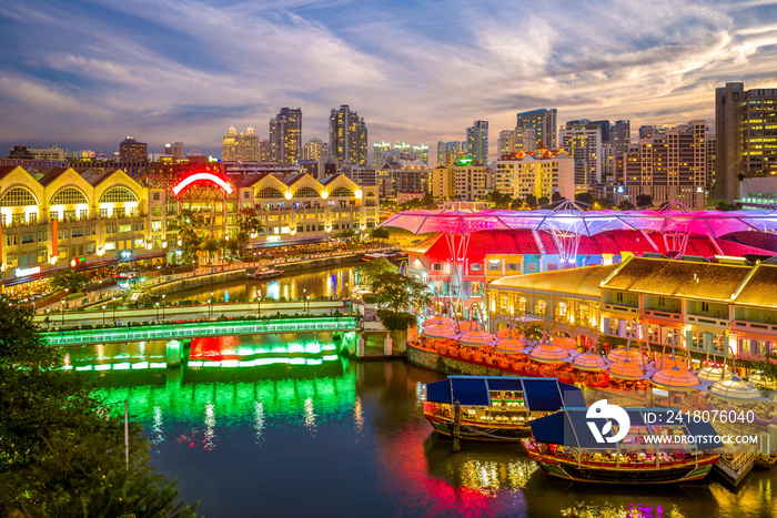 aerial view of Clarke Quay in singapore at night