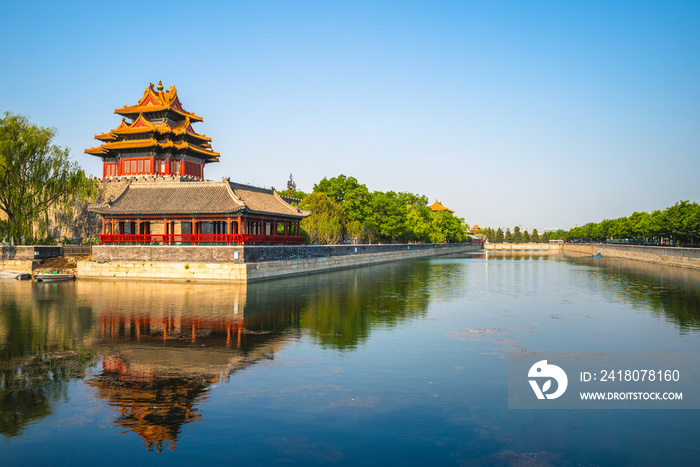 corner tower at the forbidden city, beijing, china