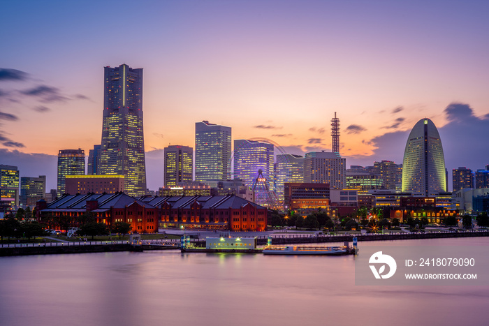 night scene of yokohama port near tokyo, japan