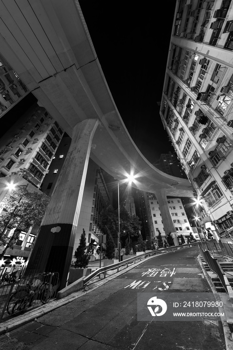 香港城市住宅区交通夜景