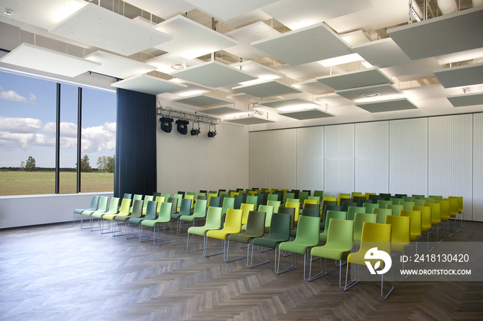Green Chairs in a Presentation Room