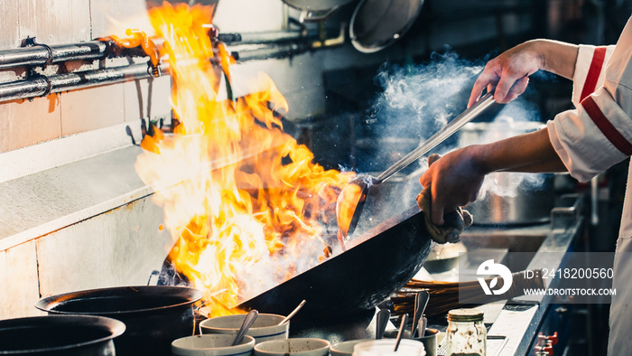 Chef stir fry cooking