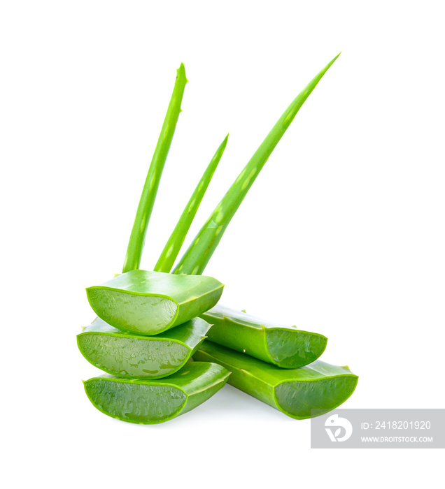 Aloe vera sliced on white background