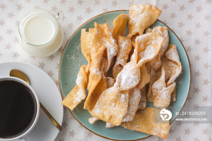 Faworki, Chrusty, Angel Wings, traditional Polish crispy pastry twists made for Carnival time.