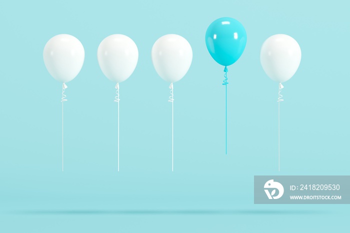复制空间蓝色背景上的白色气球概念中杰出的蓝色气球。最小conc