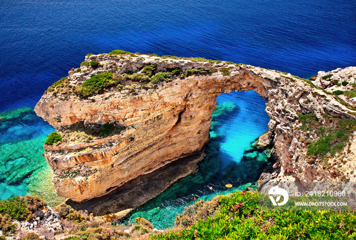 PAXOS ISLAND, GREECE. A natural rocky  bridge known as  Trypitos (also known as  Kamara ). Kerkyra (