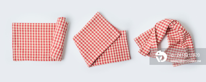 Red tablecloth or kitchen towel collection on white background.