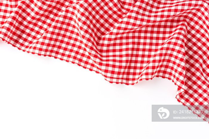 Red checkered tablecloth isolated on white background