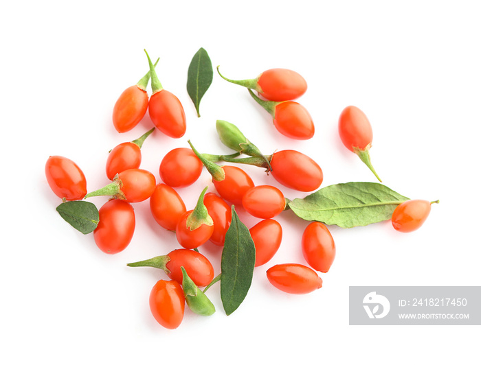 Goji berries on white background