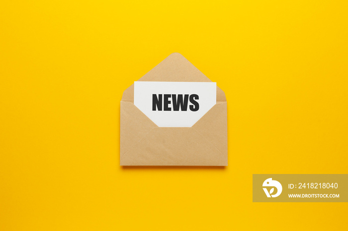 Address mailing of news by e-mail. Advertising message on yellow background.