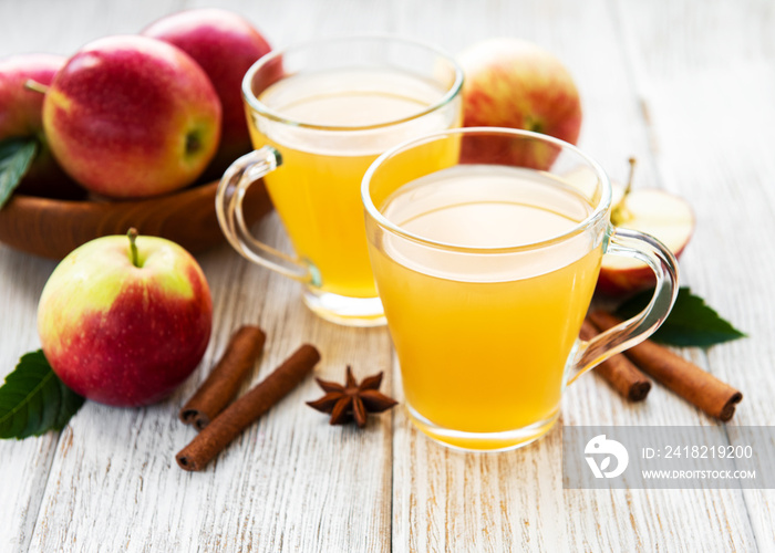 Apple cider  with cinnamon sticks