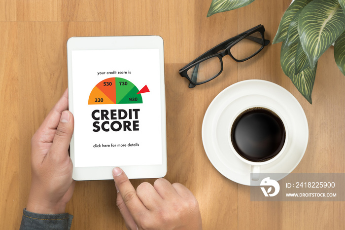 CREDIT SCORE (Businessman Checking Credit Score Online and Financial payment Rating Budget Money)