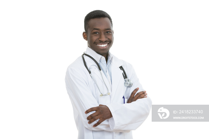 非裔美国医生男子隔离白人背景